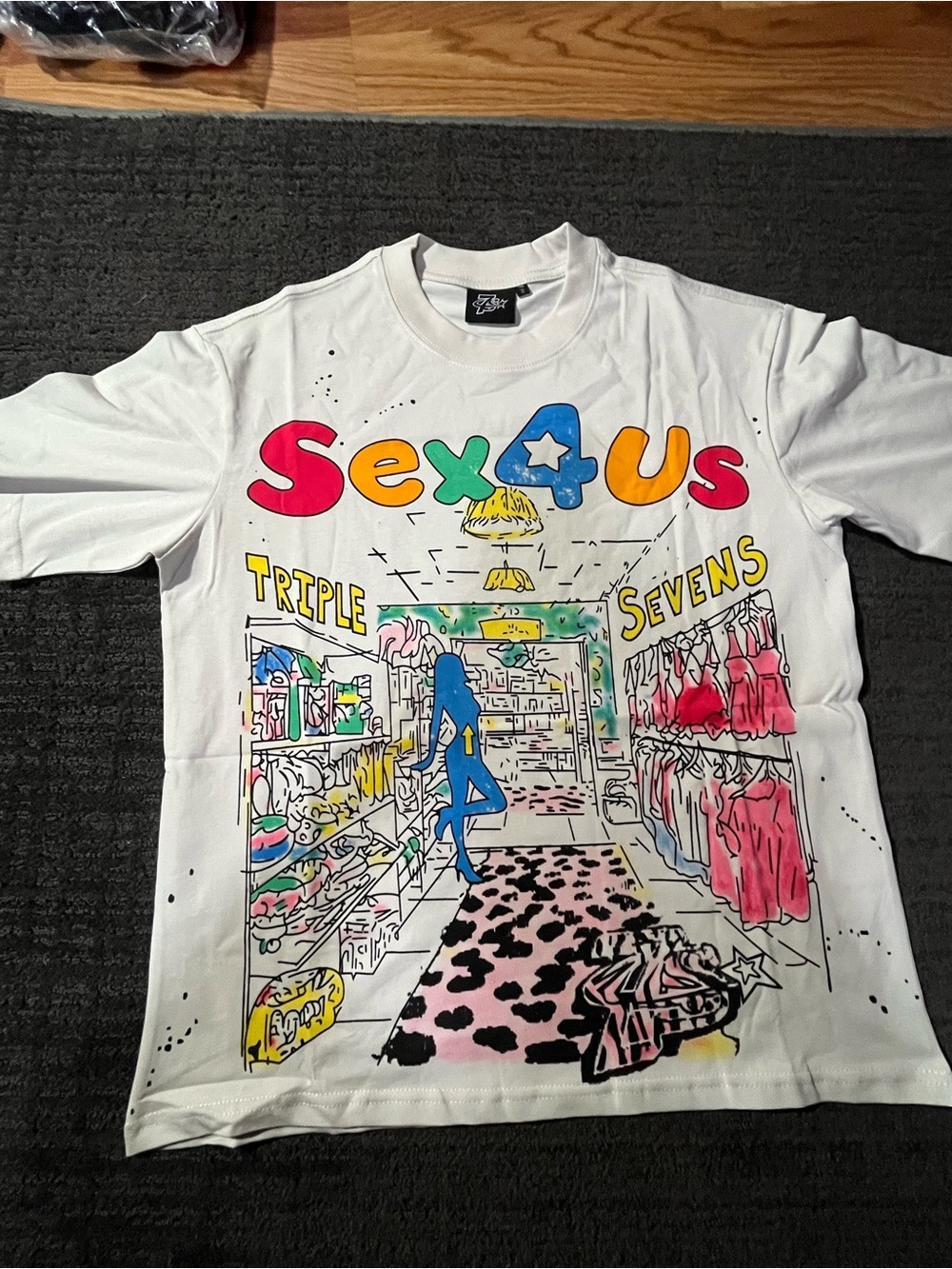 Triple 7 White Short-Sleeve Sex4Us Graphic Tee